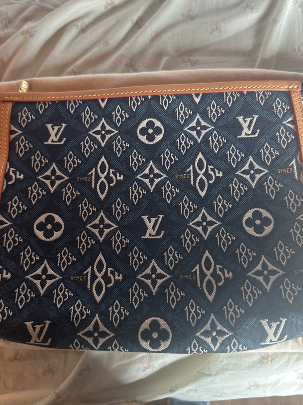 Louis Vuitton Navy Blue Monogram Toiletry Pouch with Tan Trim